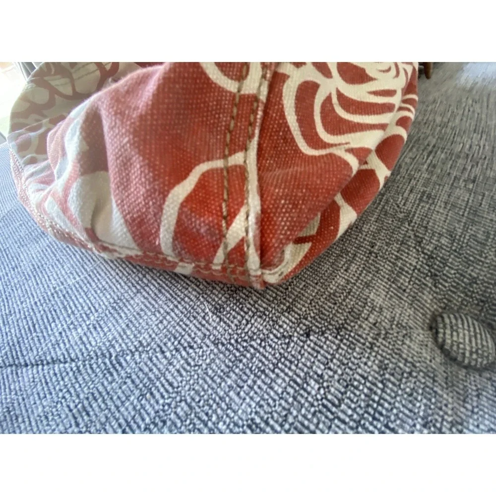 Vintage Fossil Red Floral Canvas Hobo Shoulder Bag